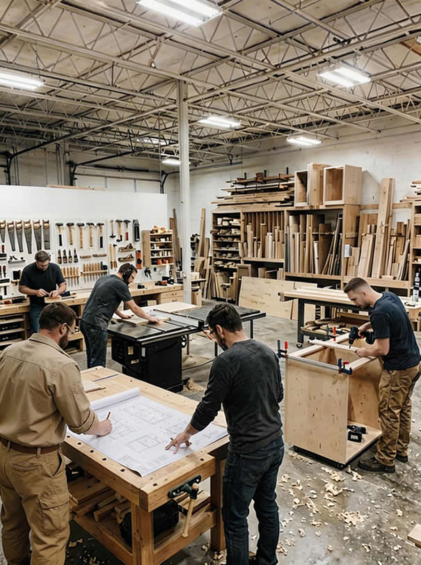 Ted's workshop and production team